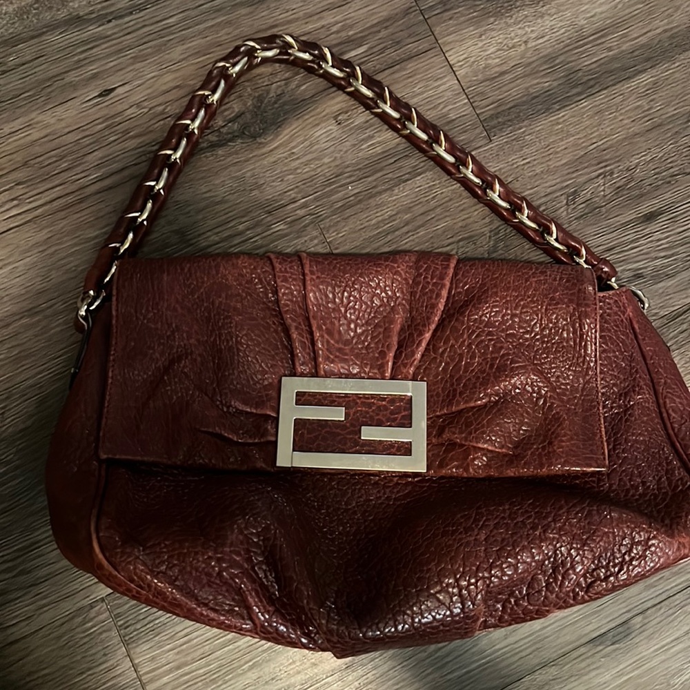 Fendi Burgundy Leather Handbag- Pre owned